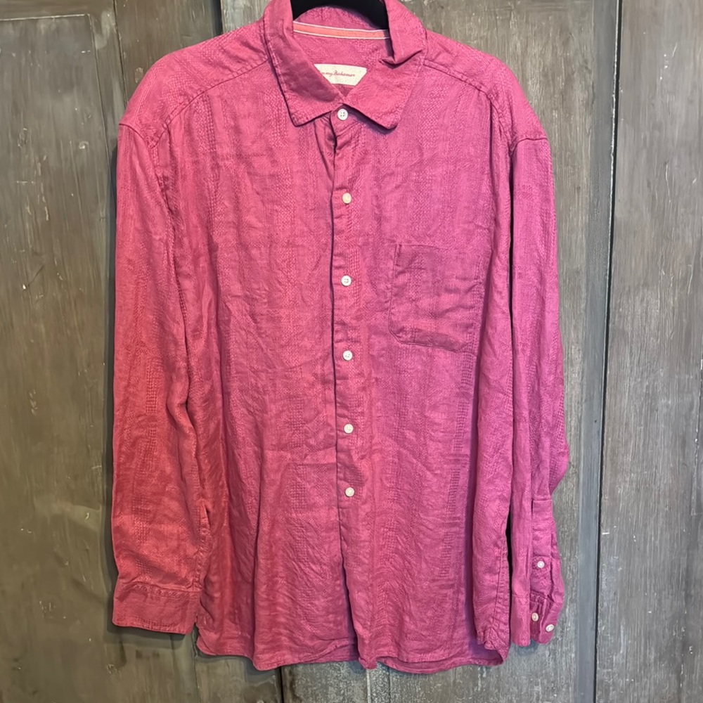 Men's Pink Button-Up Shirt Tommy Bahama XL 100% linen